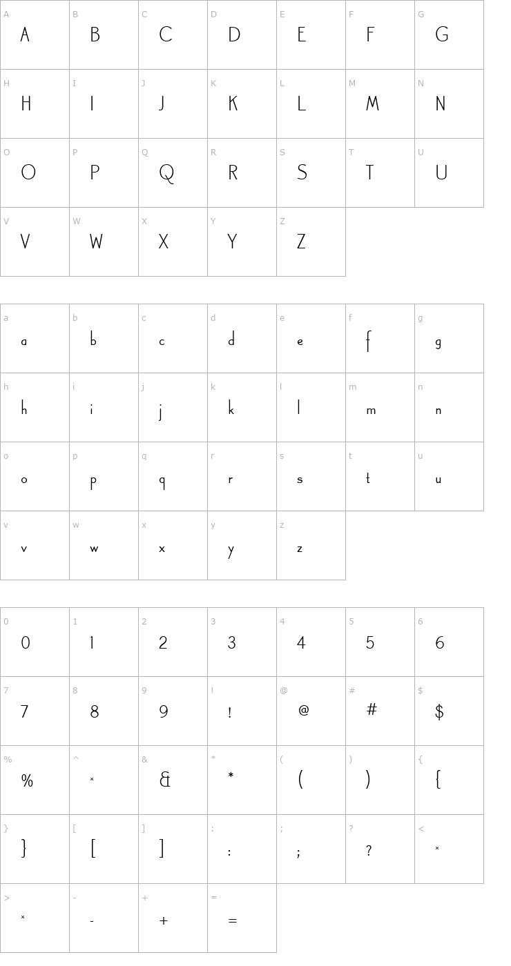 Character Map Canterbury Sans RR Medium Font