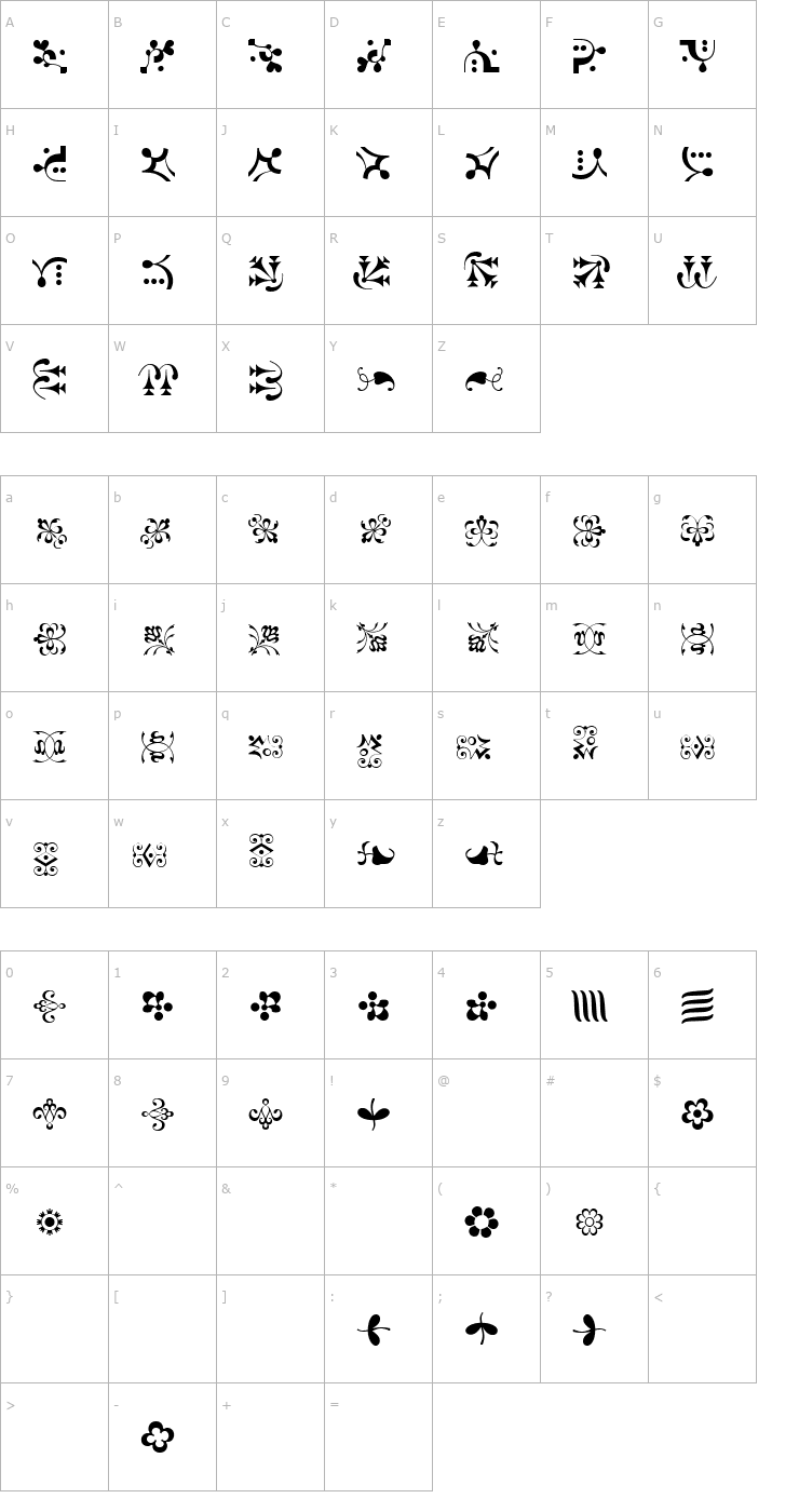 Character Map Caravan LH One Font