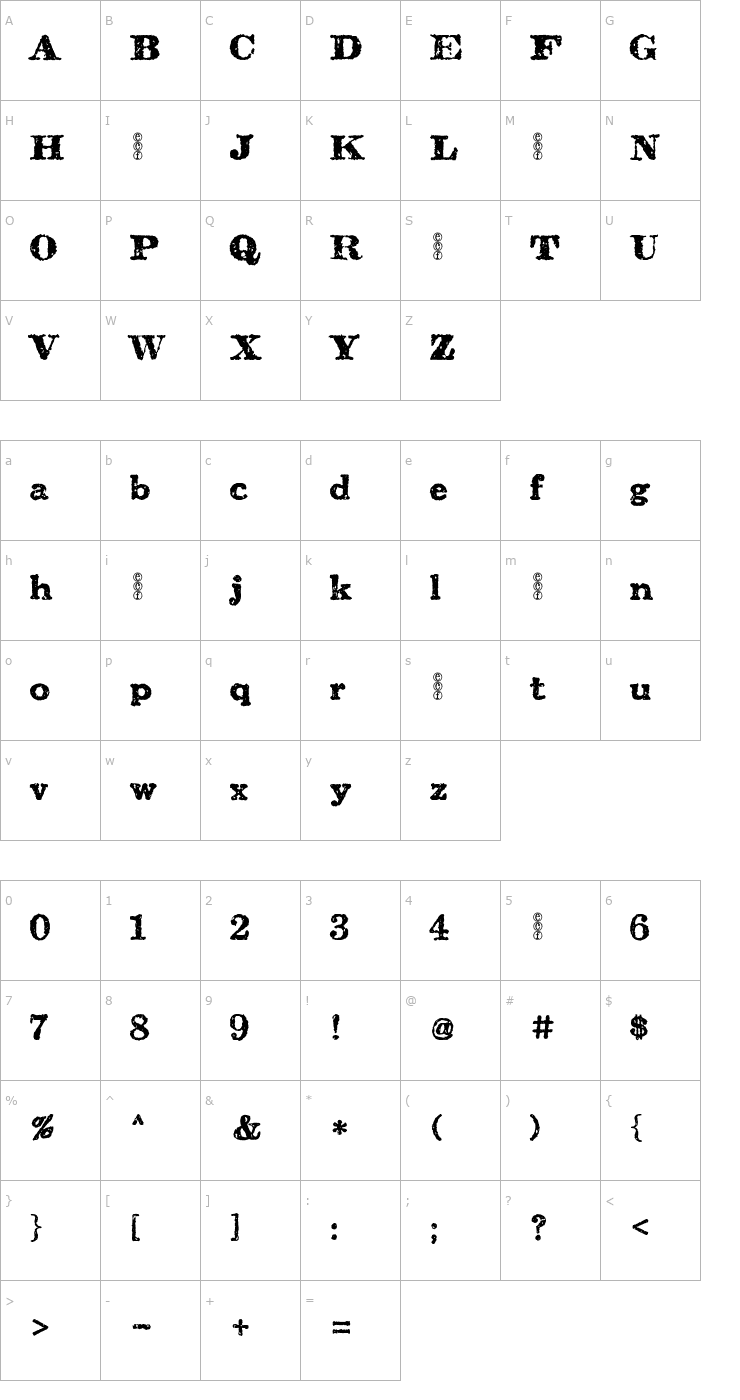 Character Map carbondale eval Font