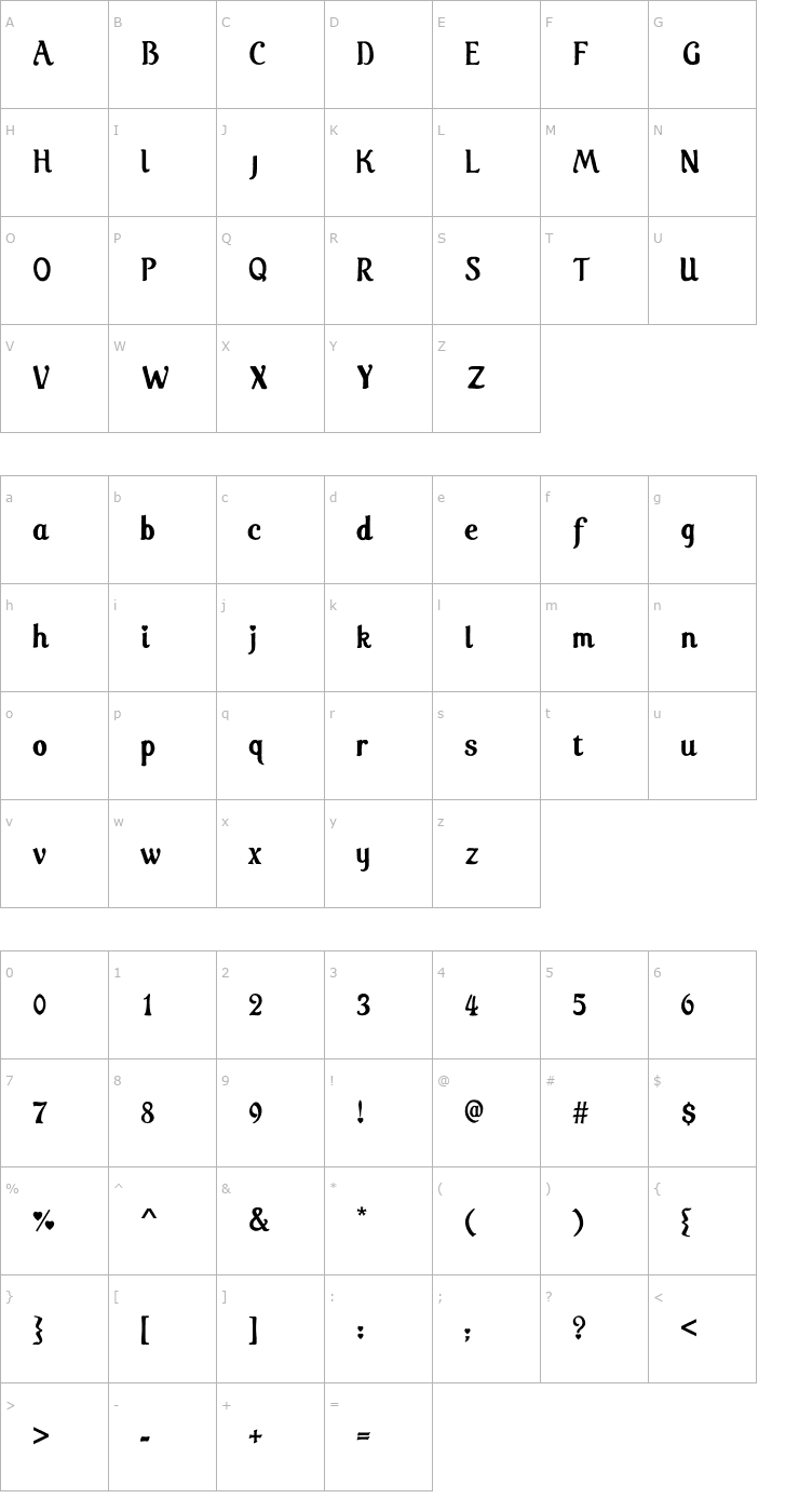 Character Map Care Bear Family Font