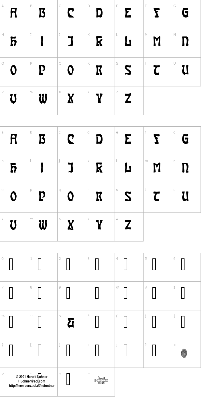 Character Map Carmen CapsInside Font