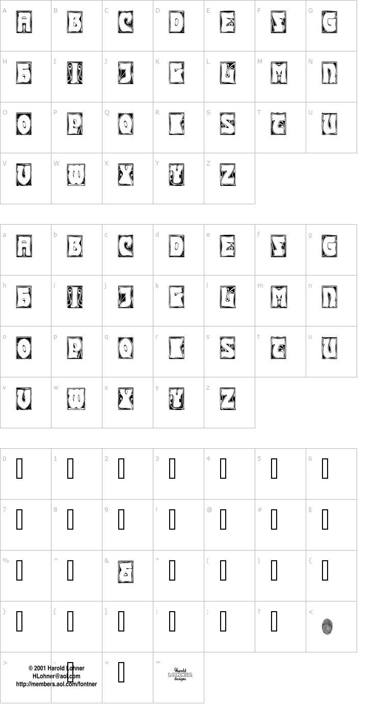 Character Map Carmen CapsOutside Font