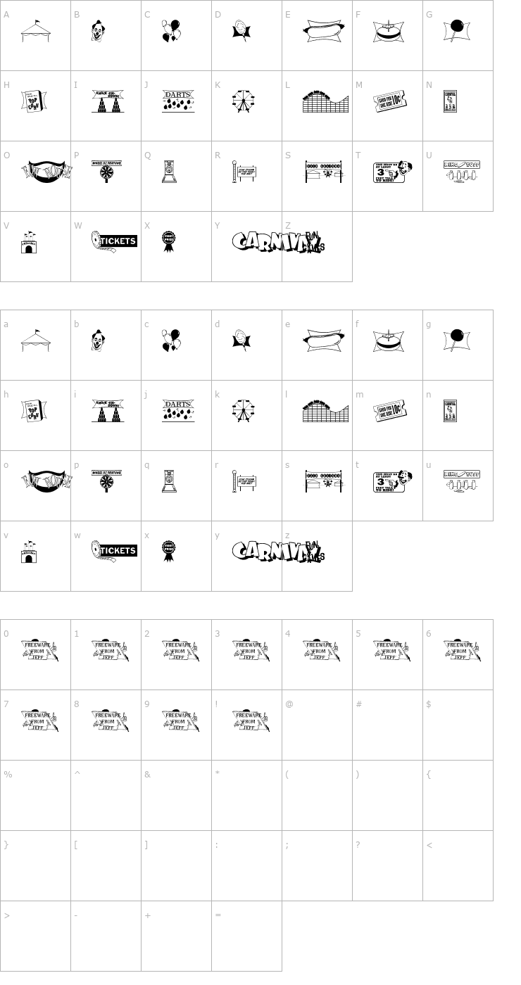 Character Map Carnival Days JL Font