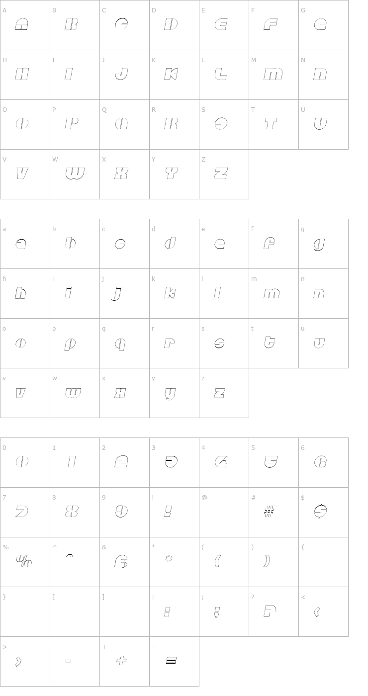 Character Map CarolineBeckerOutline Italic Font