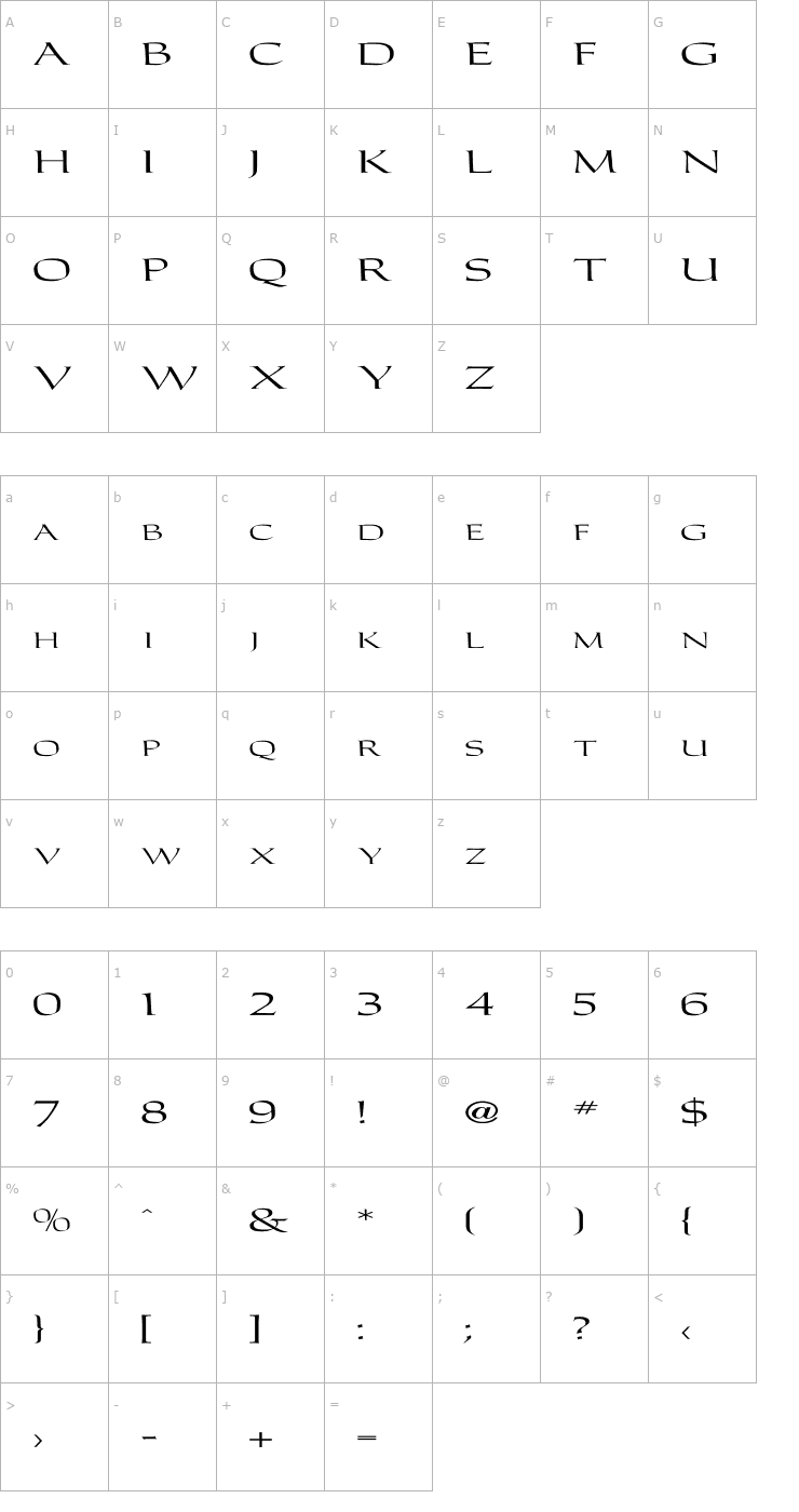 Character Map CarolusRomanFont Ex Font