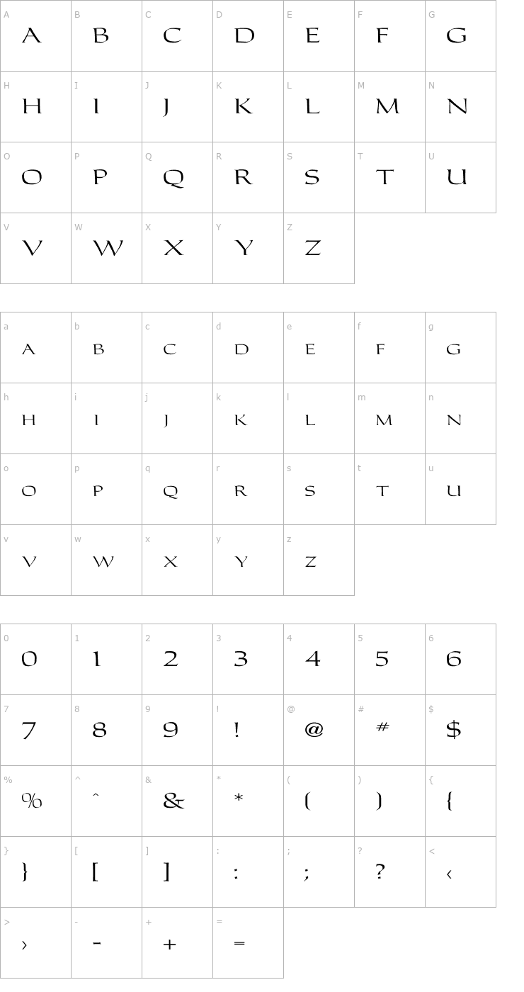 Character Map CarolusRomanFont Wd Font