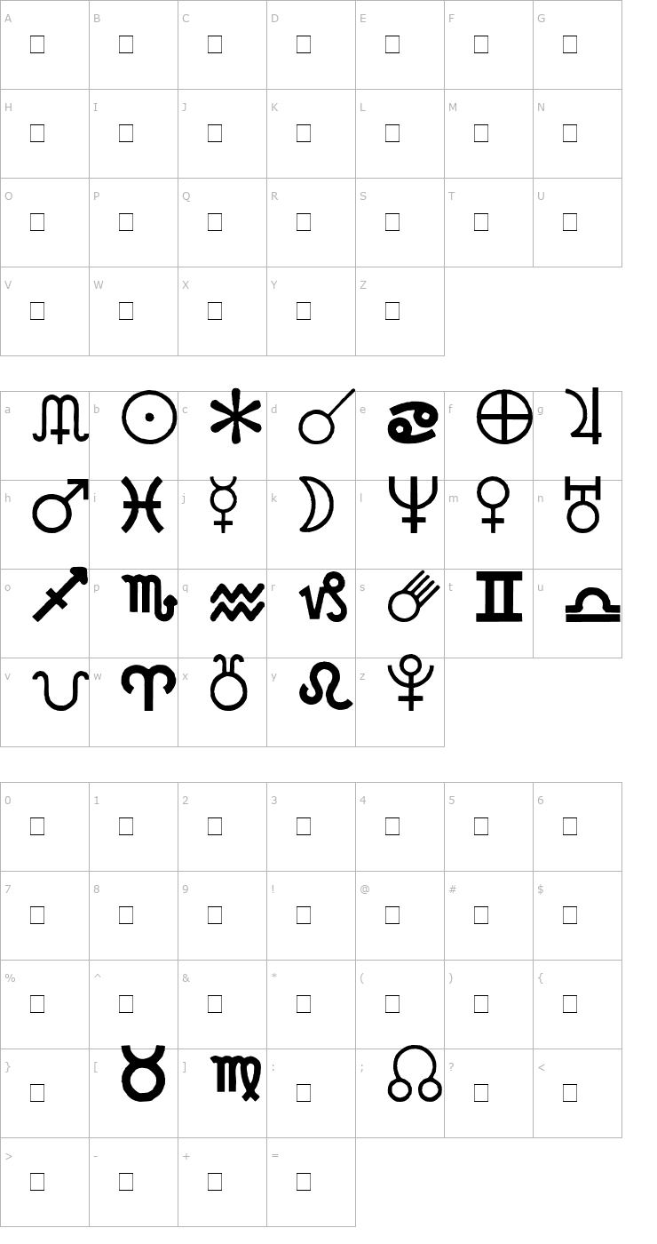 Character Map Carr AstroDings Font