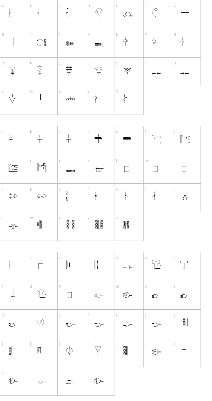 Character Map Carr Electronic Font