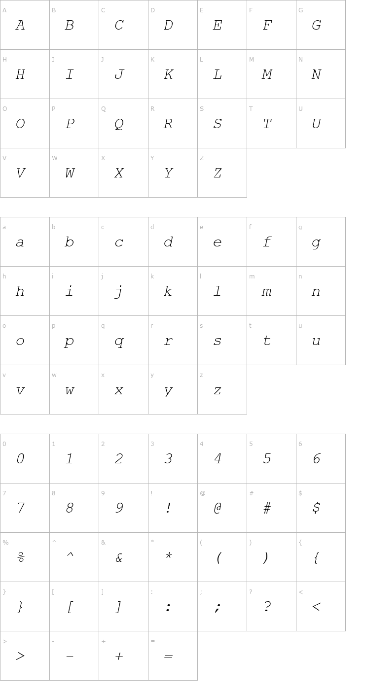 Character Map Carrier Italic Italic Font