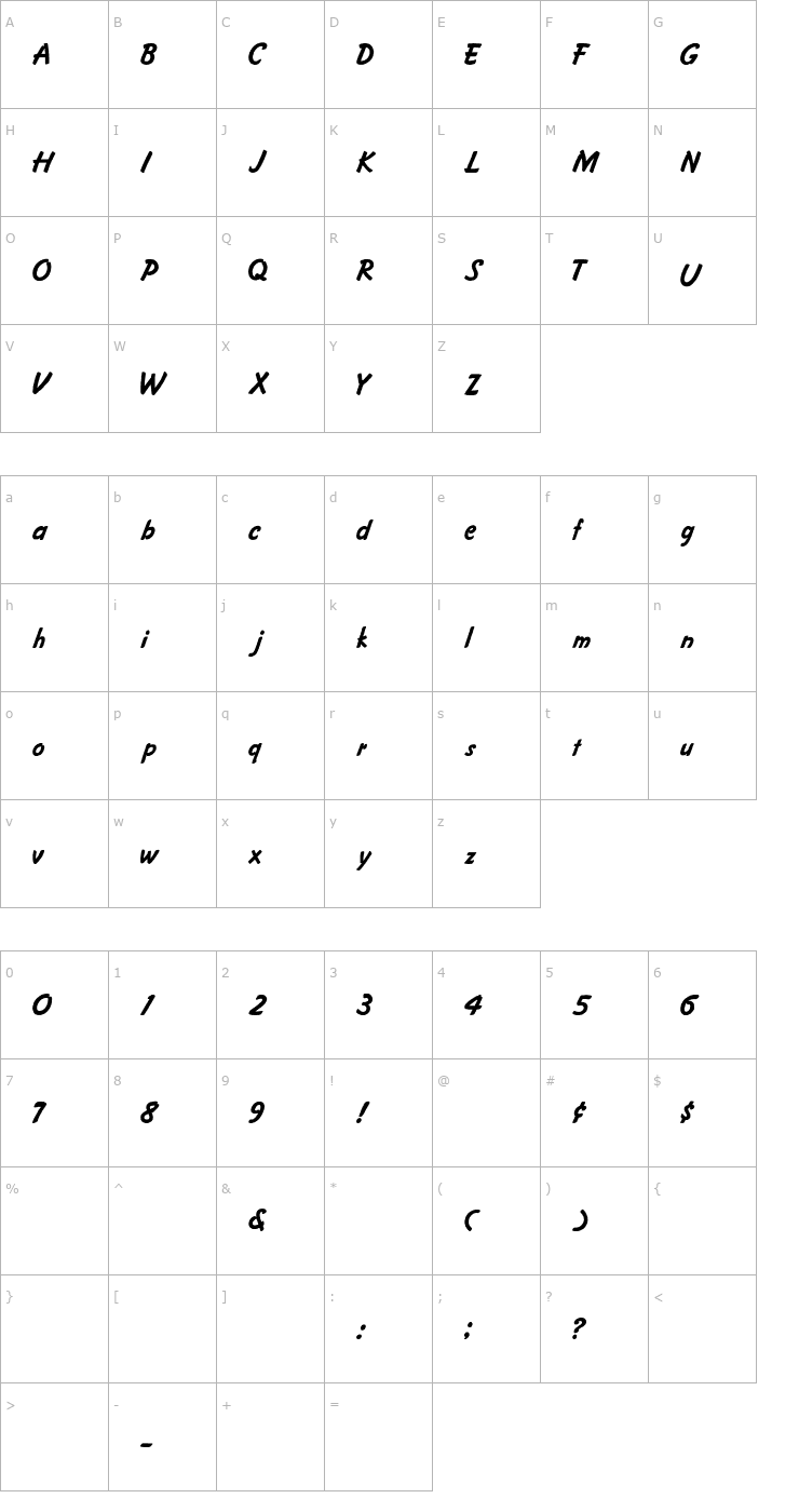 Character Map Cartoon-Normal Font