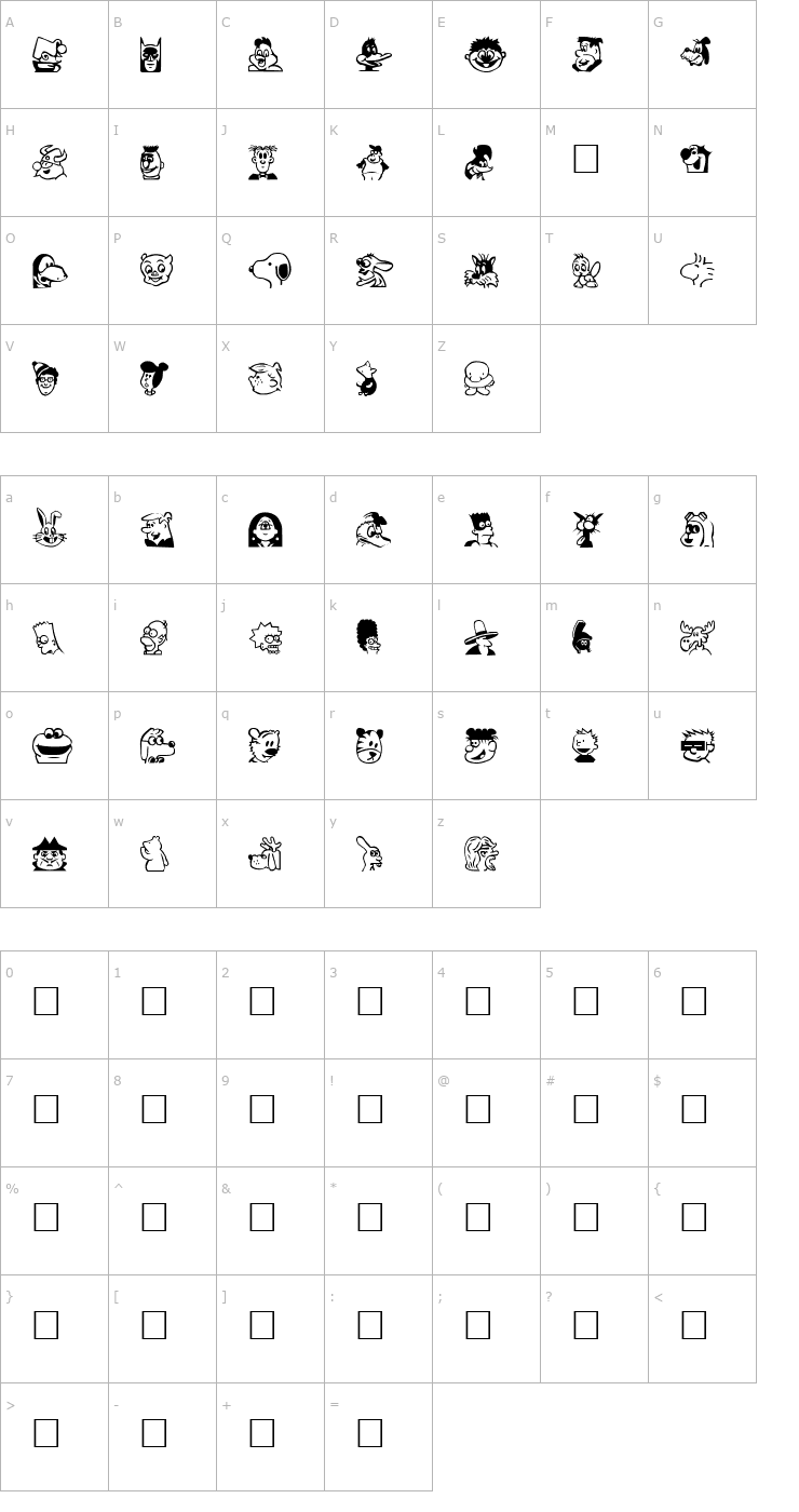 Character Map CartoonCharacters Font