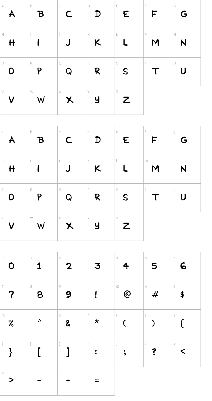 Character Map Cartoonist Simple Font