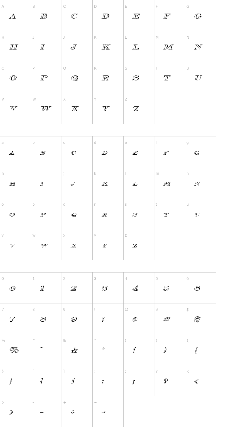 Character Map Cash OutlineItalic Font