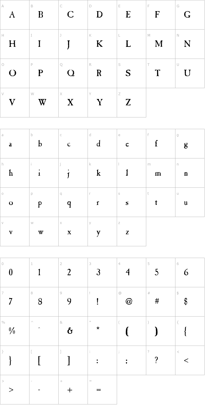 Character Map Caslon Antique Font