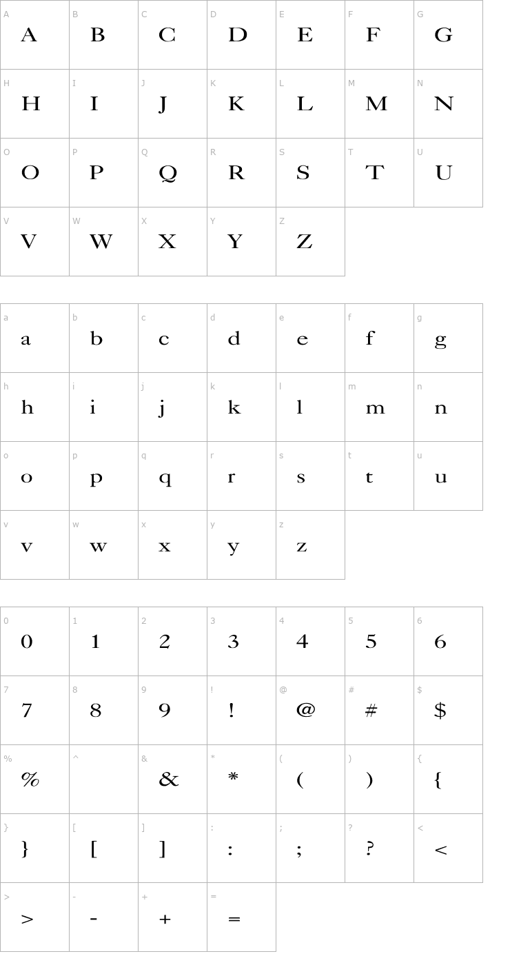 Character Map Caslon-Light Wd Font