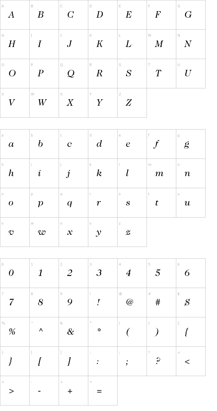 Character Map Caslon224Std-BookItalic Font