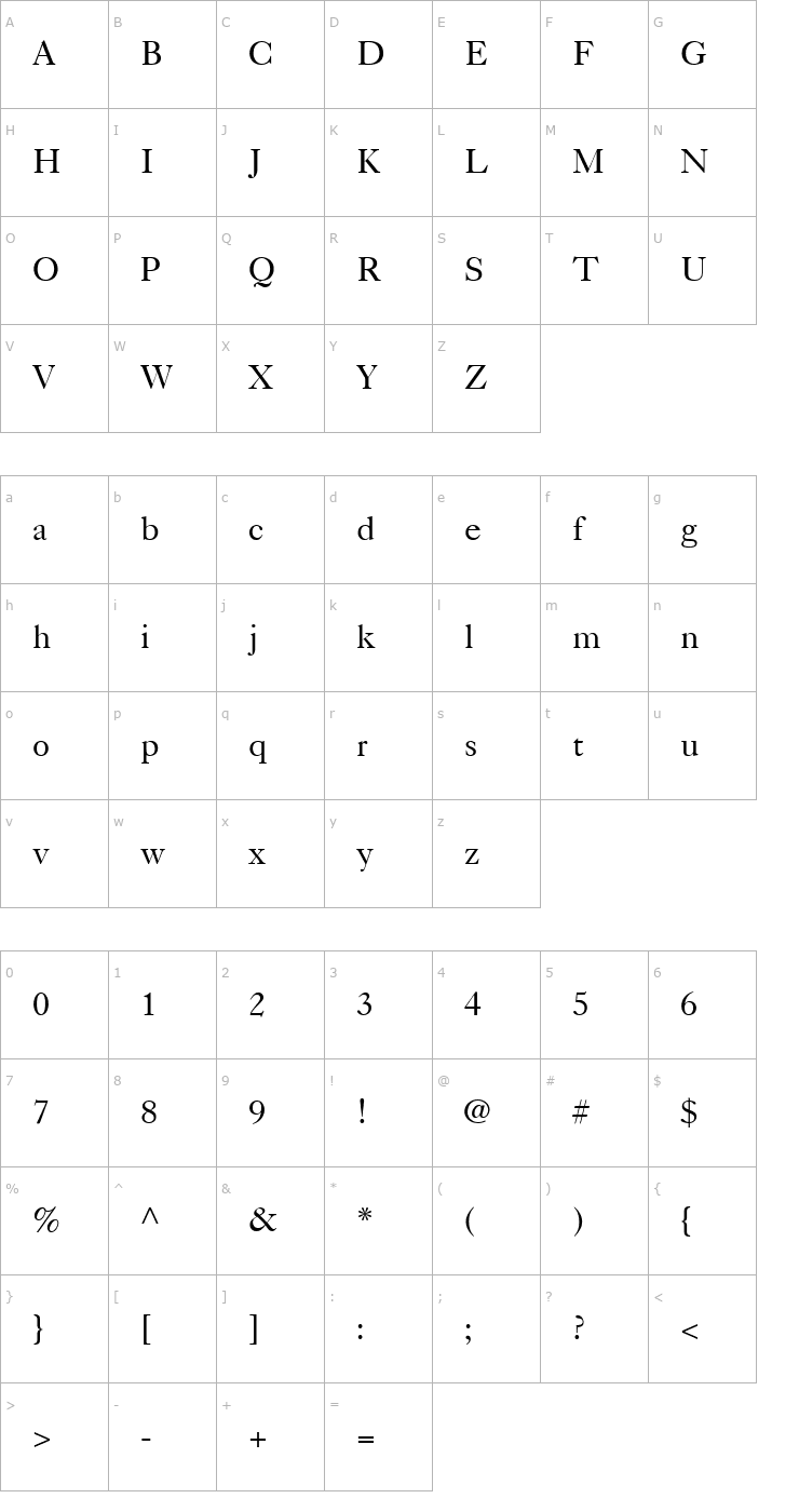 Character Map Caslon540Roman Font