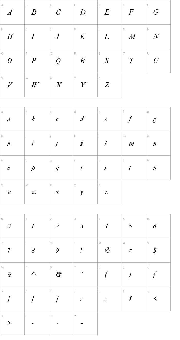 Character Map Caslon_Becker_No540_Italic Font