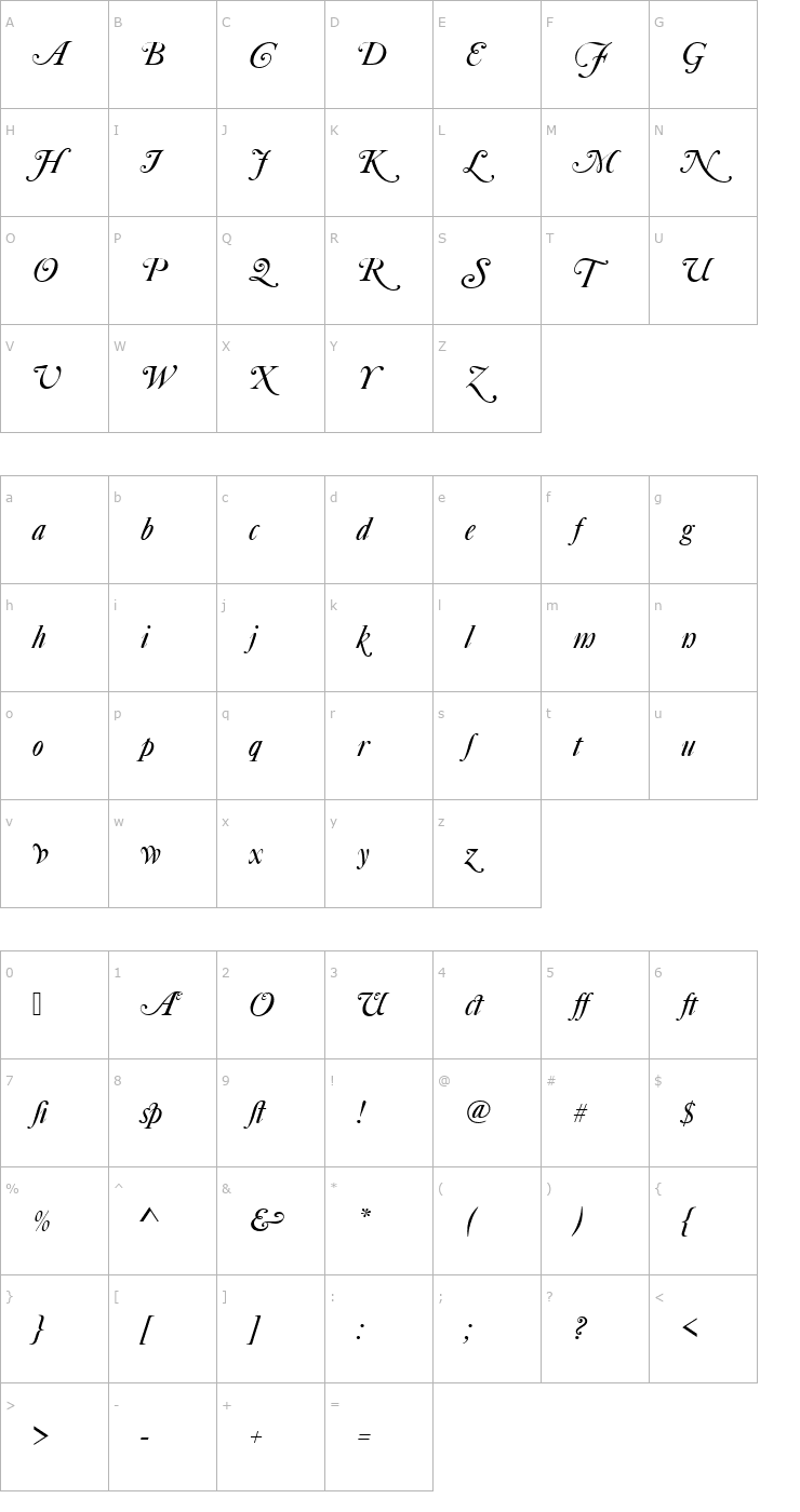 Character Map Caslon_Becker_No540_Swash_Alt_Italic Font