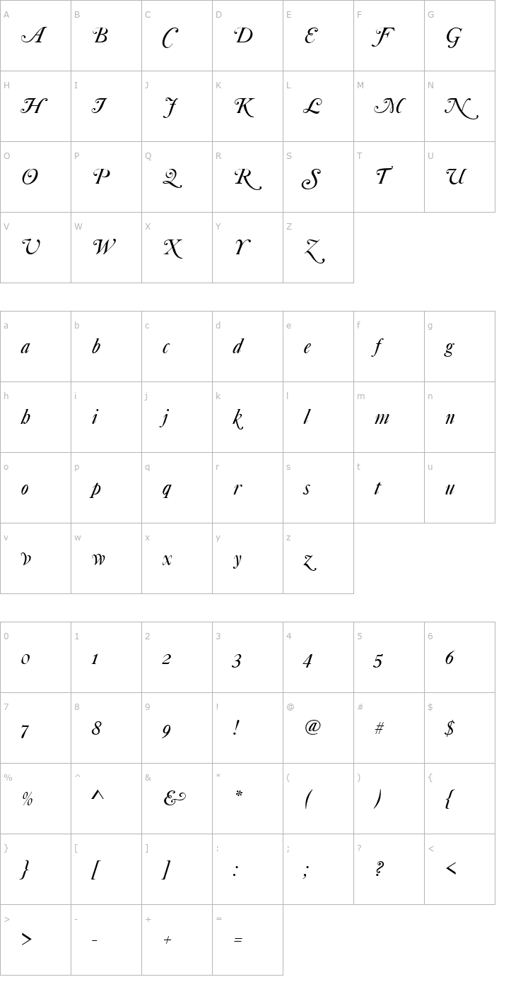 Character Map Caslon_Becker_No540_Swash_Italic Font