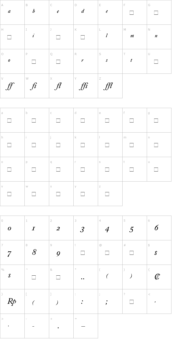 Character Map CaslonBEExpert-Book Italic Font