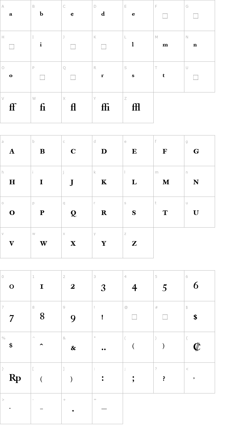 Character Map CaslonBEMediumExpert-Book Font