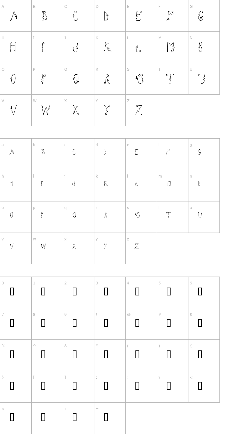 Character Map Cassatta Zig Font