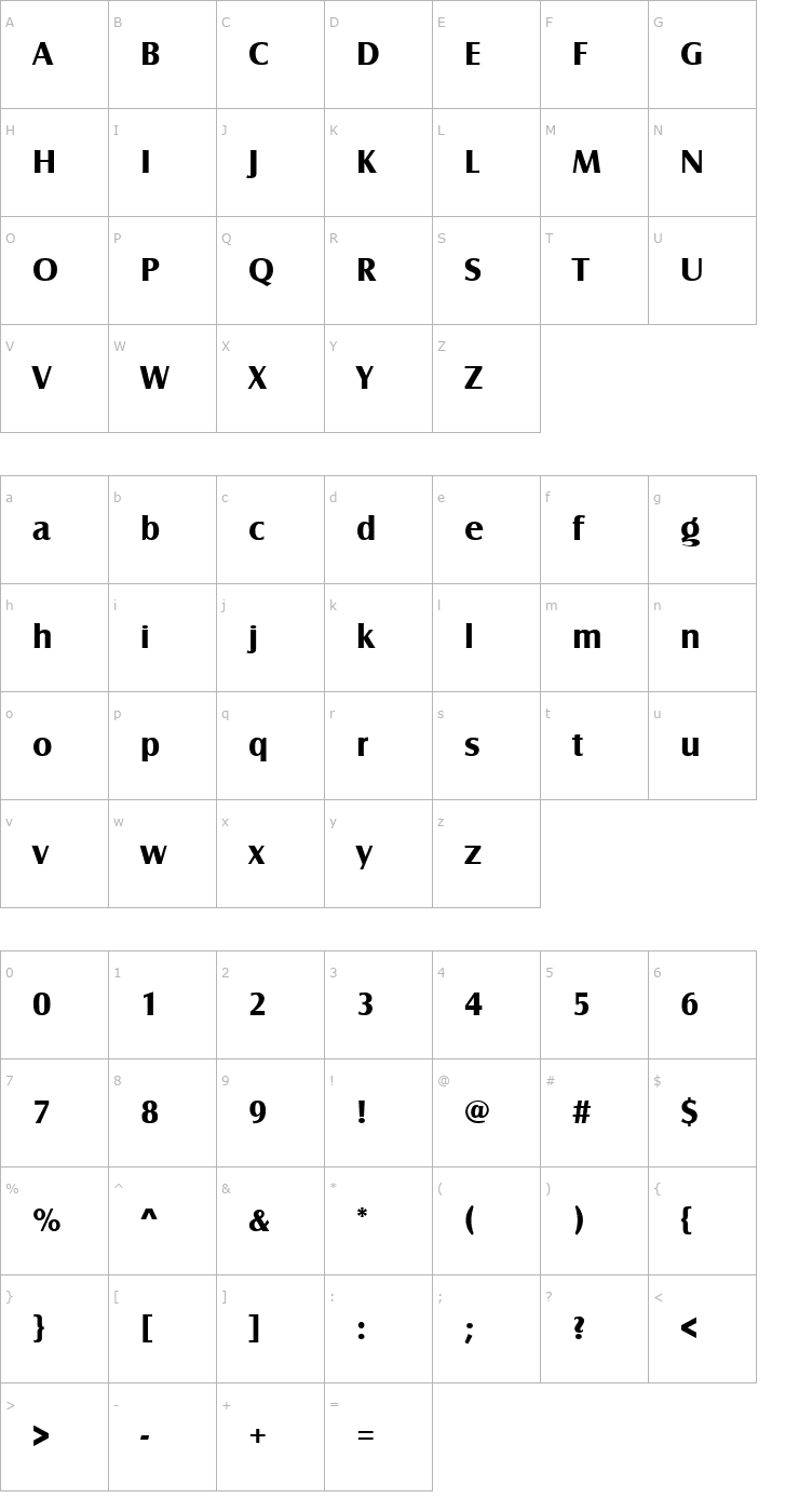 Character Map Castle_Becker_Bold Font