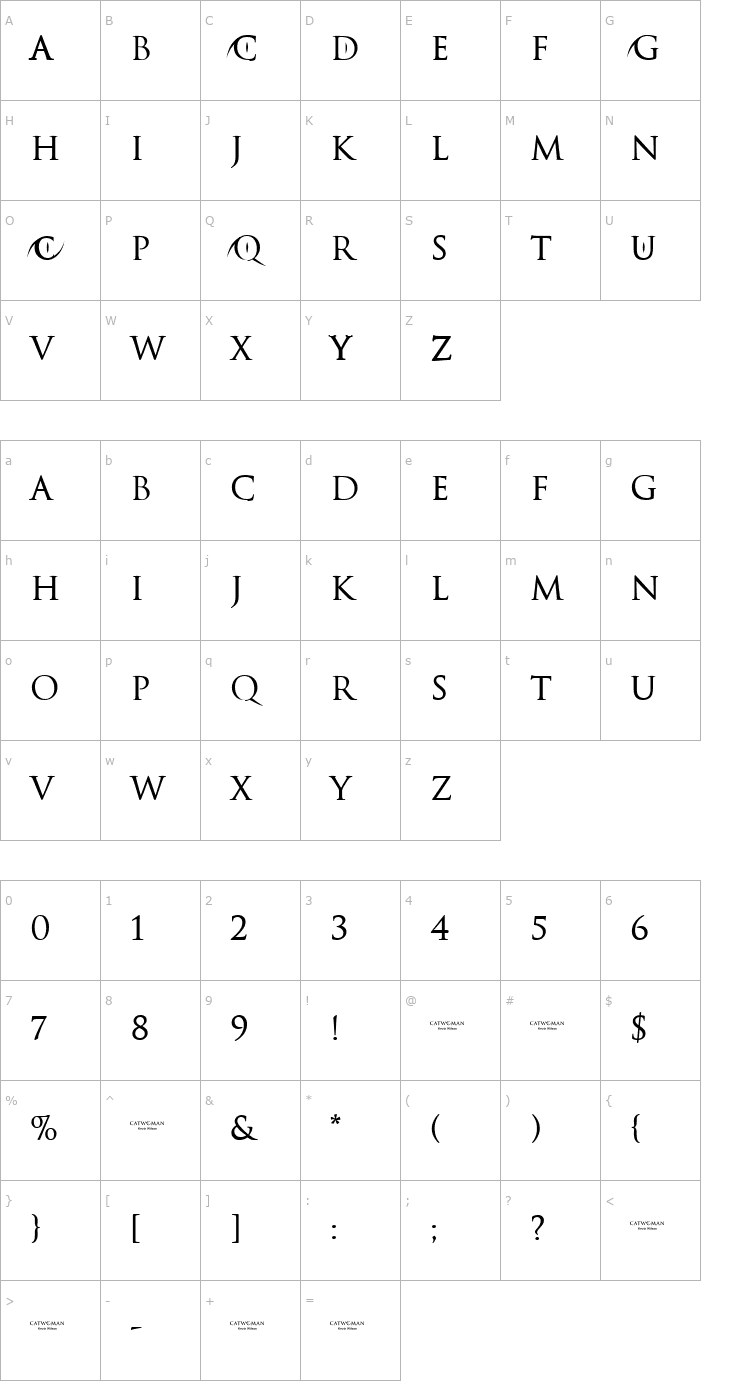 Character Map Catwoman Font