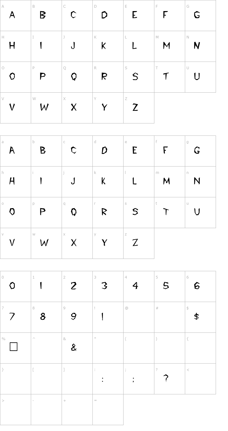 Character Map Caveman Regular Font