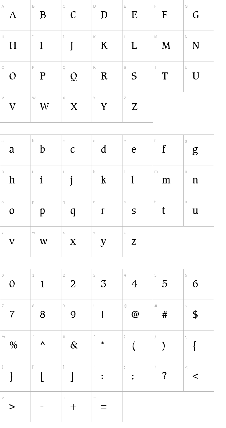 Character Map Caxton-Book Font