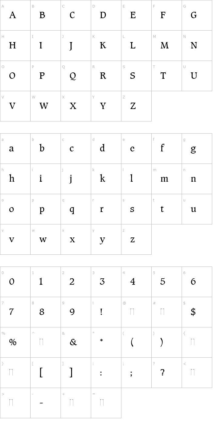 Character Map Caxton Roman Book Plain Font