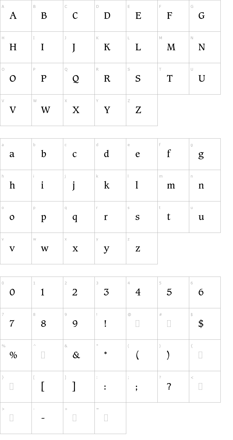 Character Map CaxtonRomanBookPlain Font