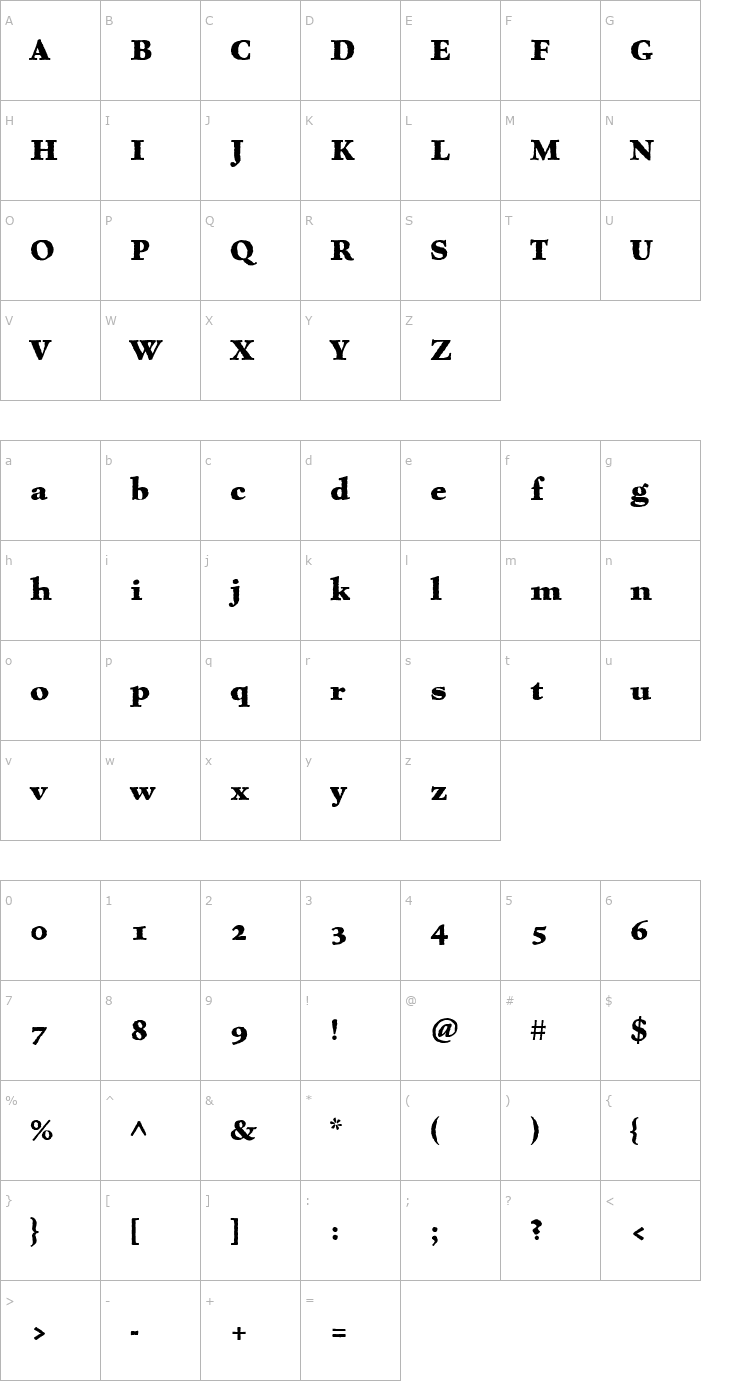 Character Map Celestia Antiqua Bold Font