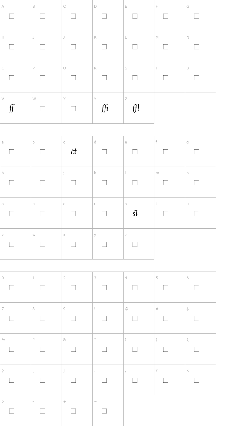 Character Map CelestiaAntiquaLigatures-Italic Font