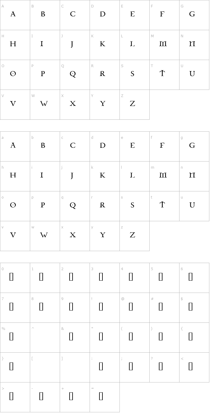 Character Map Celtic Garamond Font