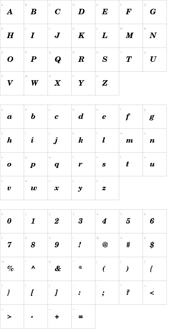 Character Map Century Bold Italic Font