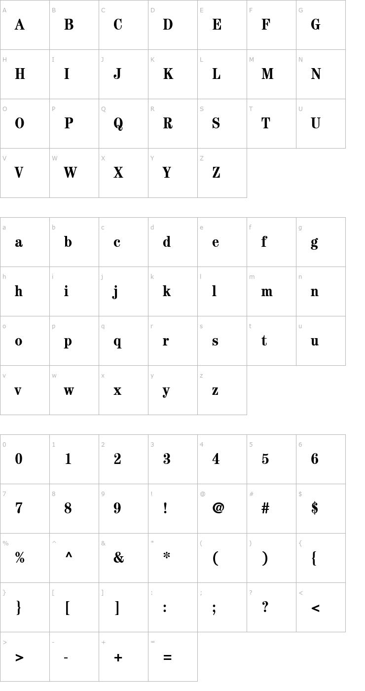 Character Map Century Condensed SSi Bold Condensed Font