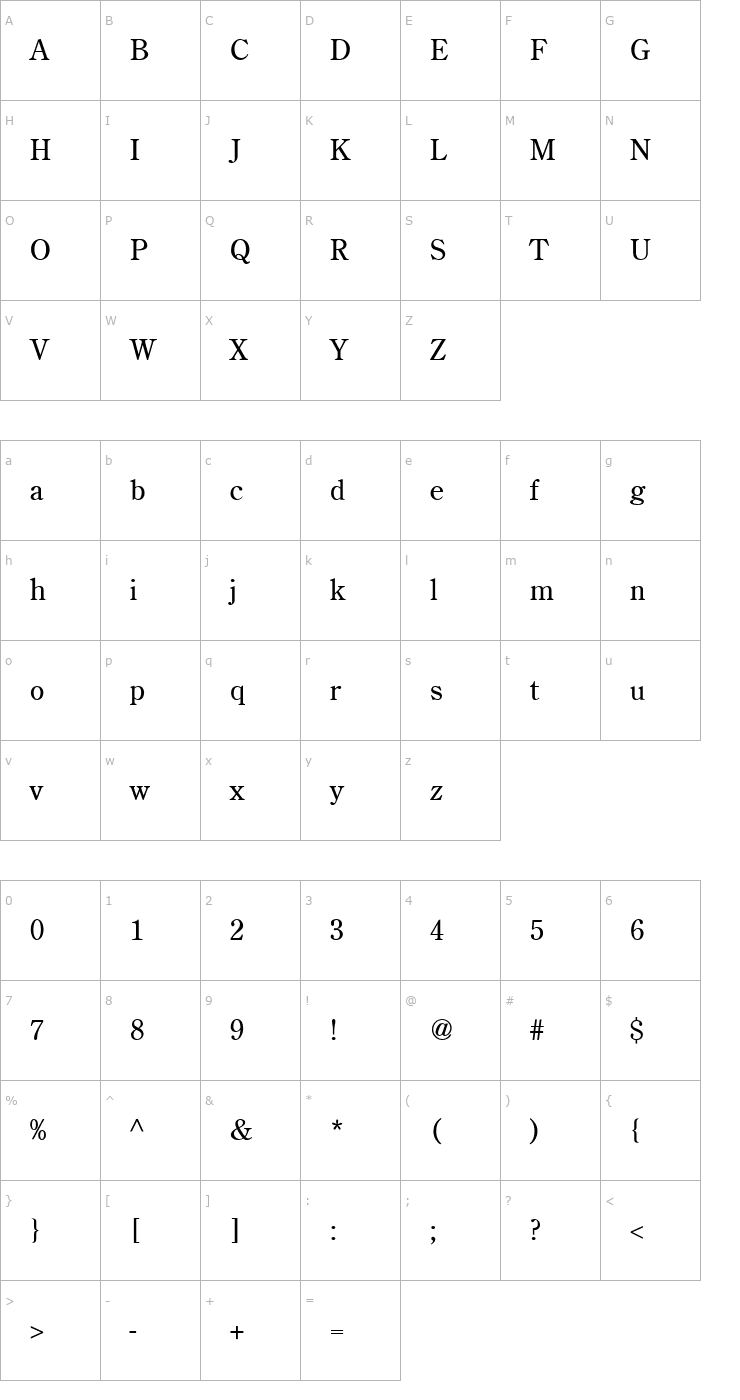 Character Map Century Retrospective Light SSi Light Font