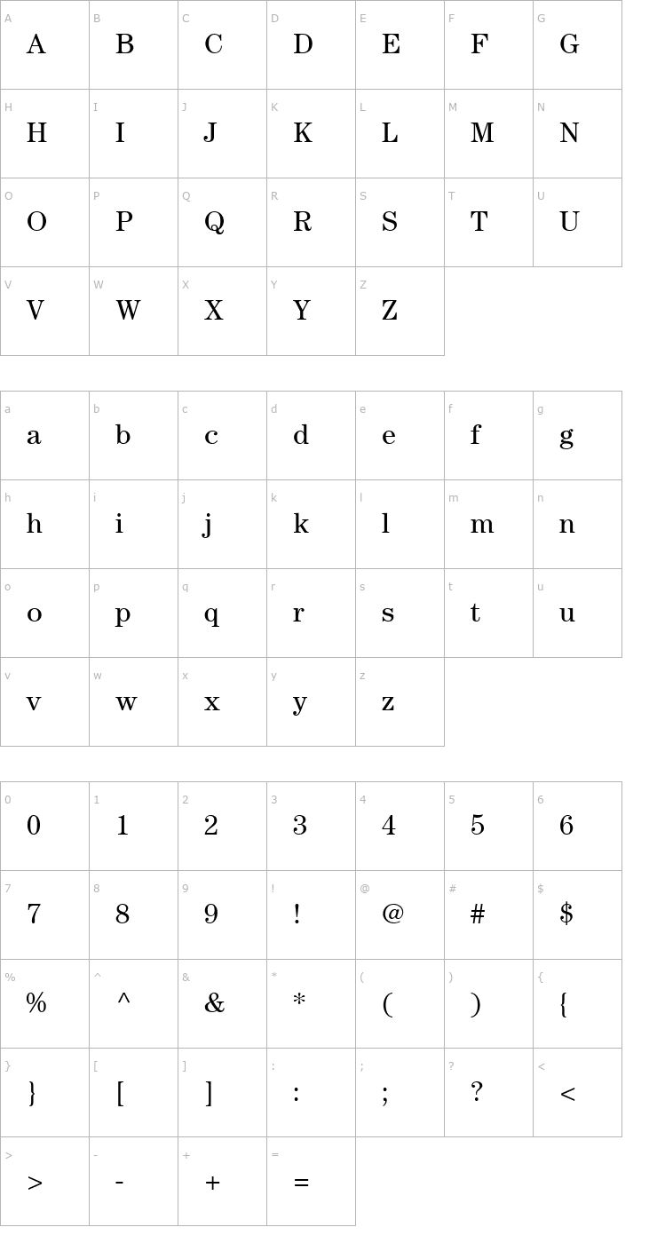 Character Map Century SSi Book Font