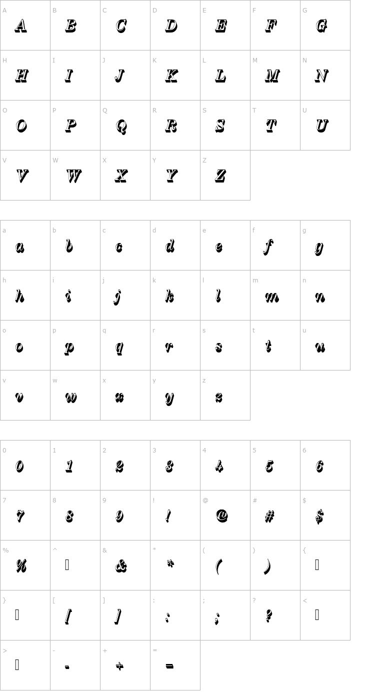 Character Map CenturyExpTRegItaSh1 Font