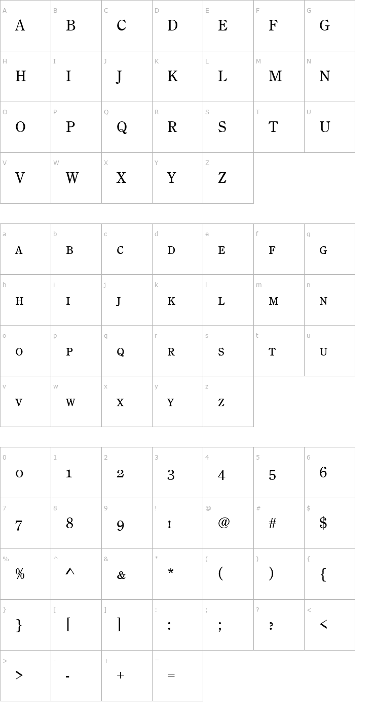 Character Map CenturyOldStySCTReg Font