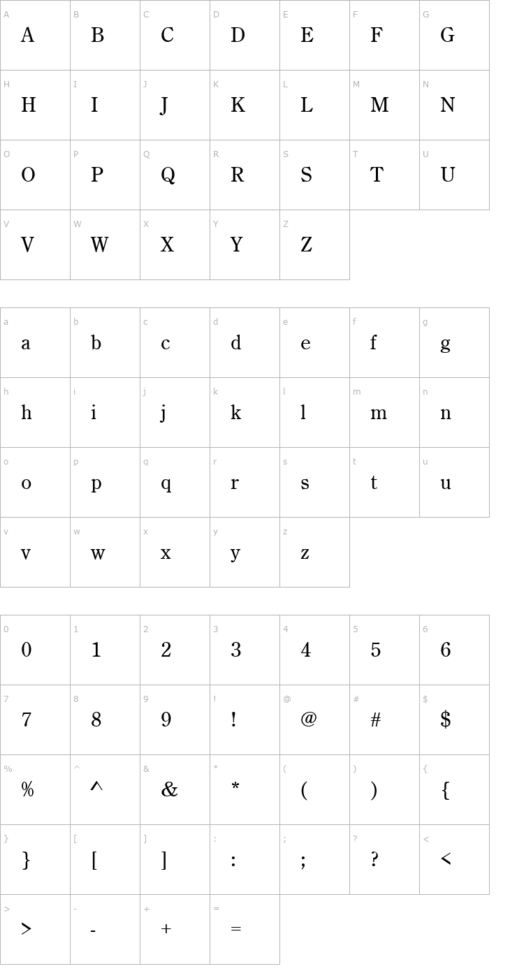 Character Map CenturyOldStyT Font