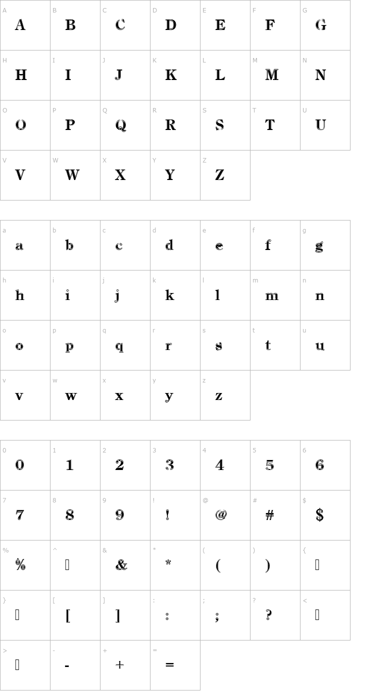 Character Map CenturyOldStyTBolIn1 Font