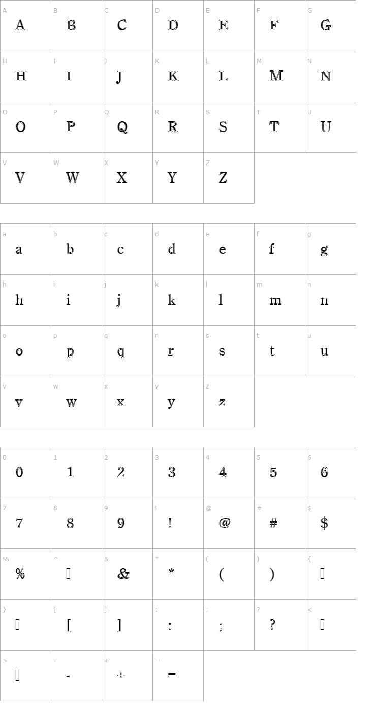 Character Map CenturyOldStyTRegIn1 Font