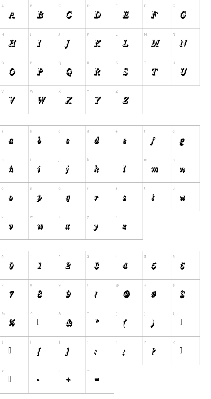 Character Map CenturyOldStyTRegItaSh1 Font