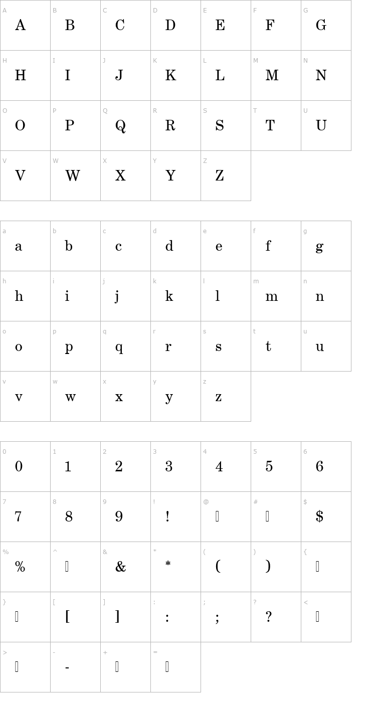 Character Map CenturySchPReg Font