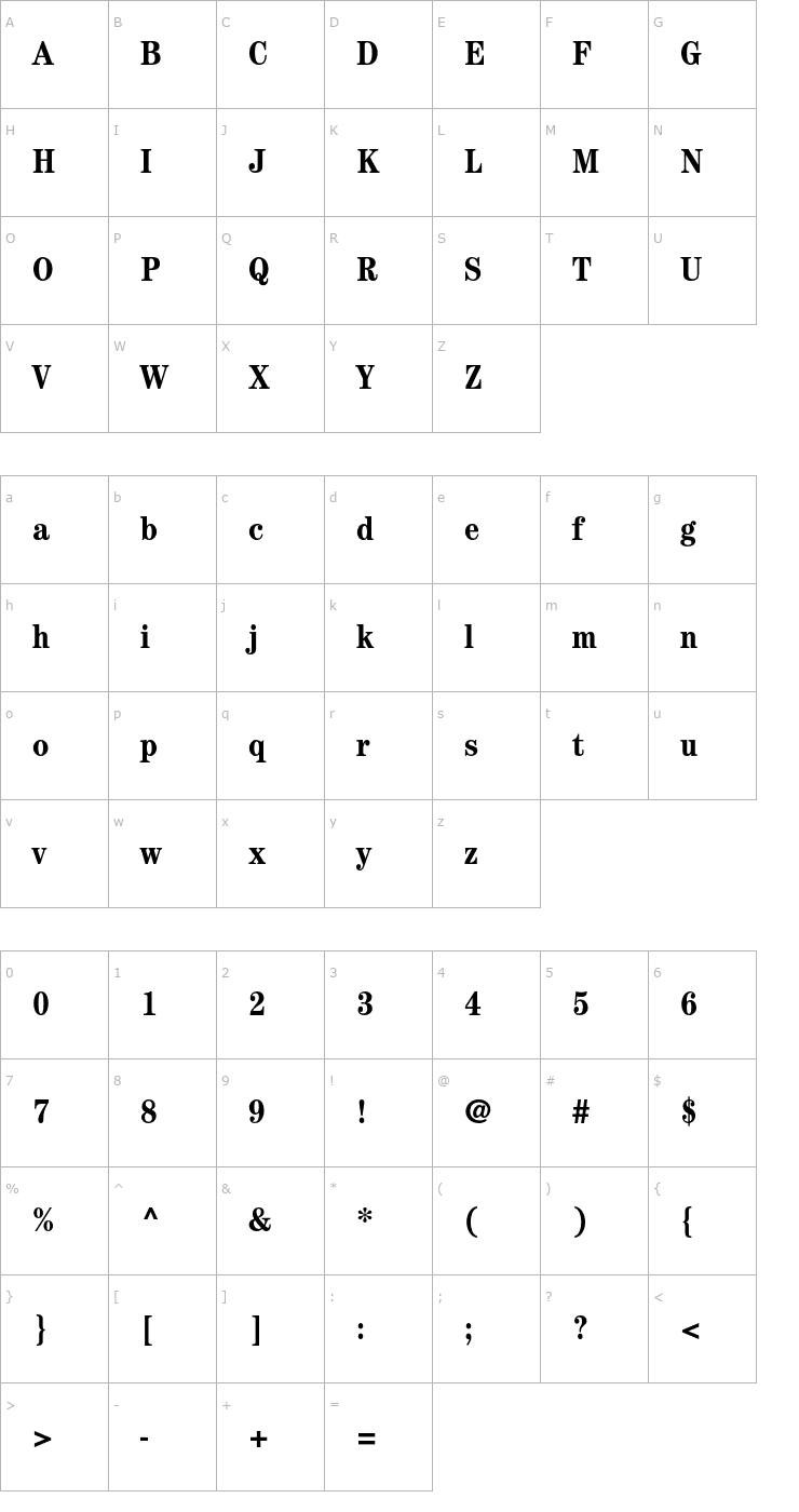 Character Map CenturyStd-BoldCondensed Font