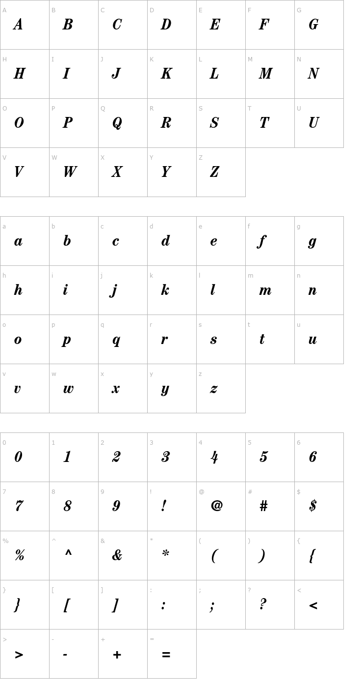 Character Map CenturyStd-BoldCondensedIt Font