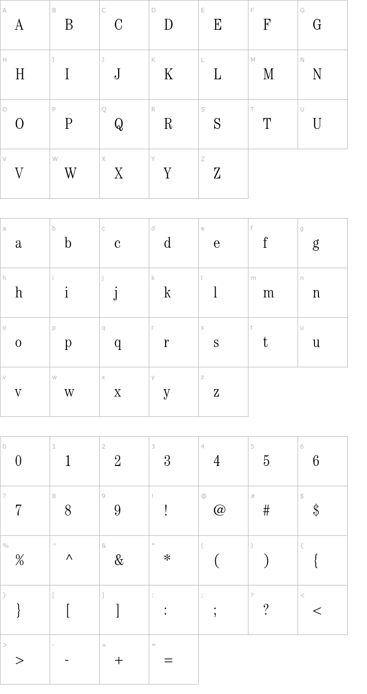 Character Map CenturyStd-LightCondensed Font